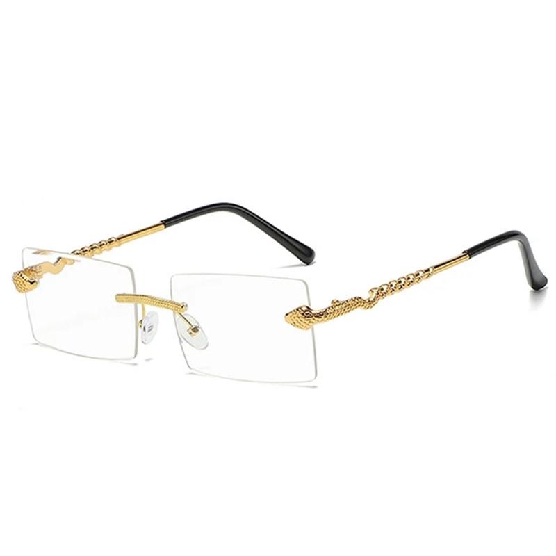 Rimless Rectangular Sunglasses Men Fashion Vintage Twisted Snake Leg Gradient Shades Women Luxury Brand Design Eyewear