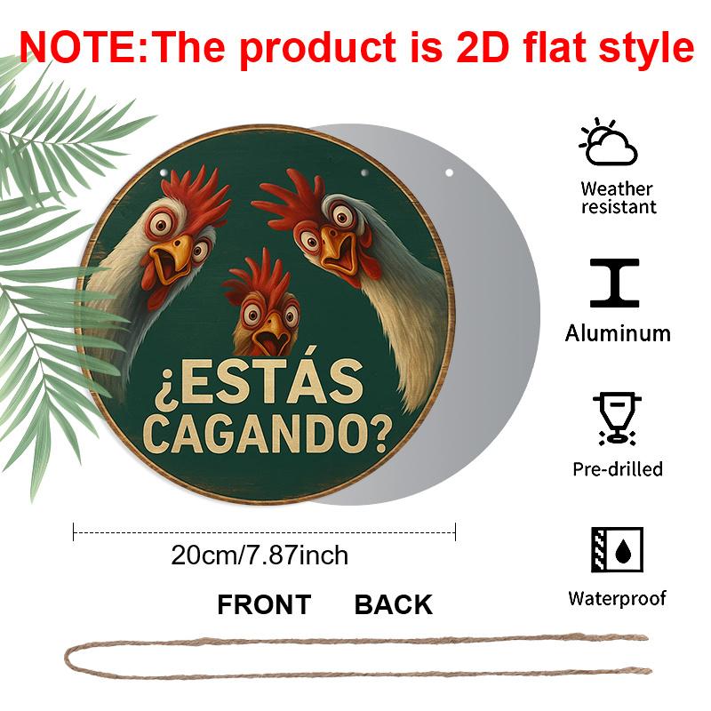 2D Flat - 1pc, 7.87X7.87 Inch Round Aluminum Sign, Vintage Aluminum Plaque about "Do You Poop", Funny Chicken Themed Decorative Sign, Suitable for