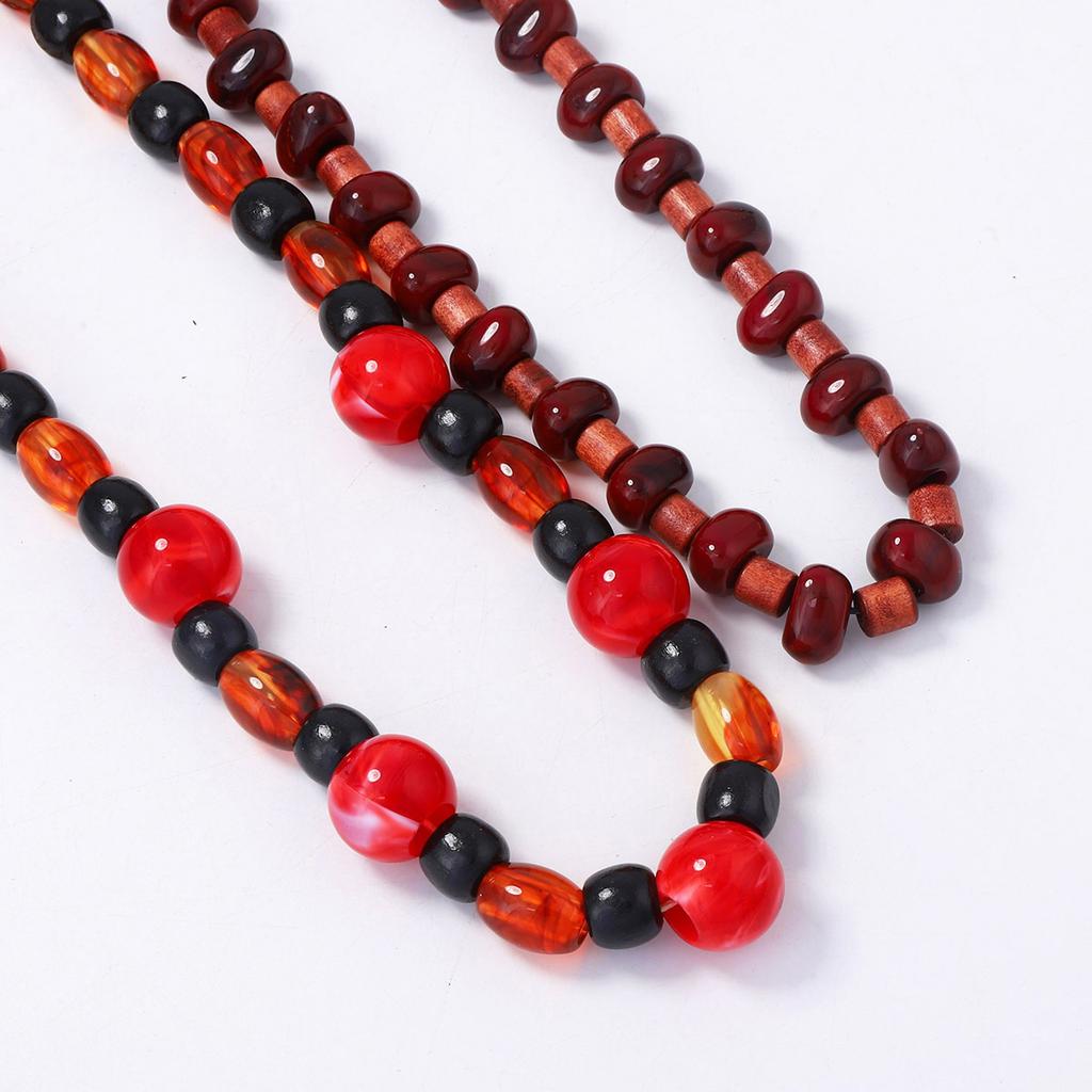 Personality trend retro ethnic style geometric wood plastic beaded multi-layer stacked necklace casual simple woman