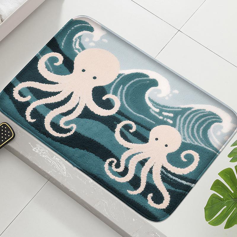 Sea Star Printed Floor Mat, Bathtub Absorbent Foot Mat, Shower Room Small Carpet, Bathroom Door Mat, Soft and Comfortable