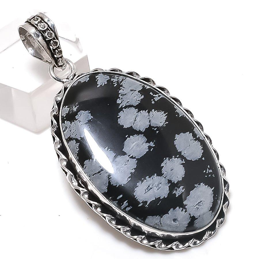 

Snowflake Obsidian Gemstone 925 Sterling Silver Jewelry Pendant 2.17 P9e02