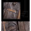 Chinese Size Vintage Men Genuine Leather Jacket Tea Core Cowhide Thickness 1.4mm Tanned Oil Waxed Real Leather Jacket Heavy Thick