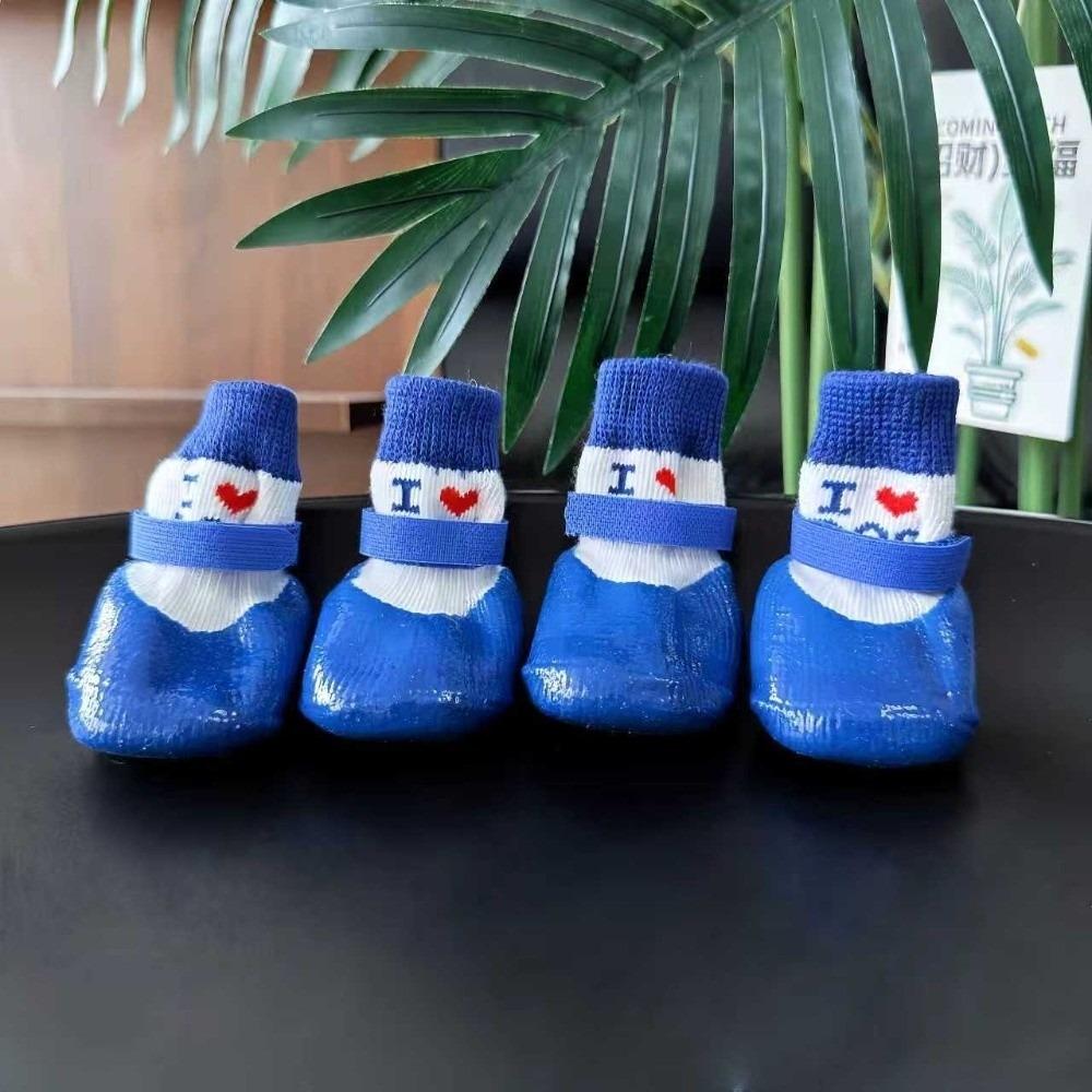

4 pieces/set Waterproof Dog Socks Shoes Warm Dog Foot Covers Pet Paw Protector Walking синій