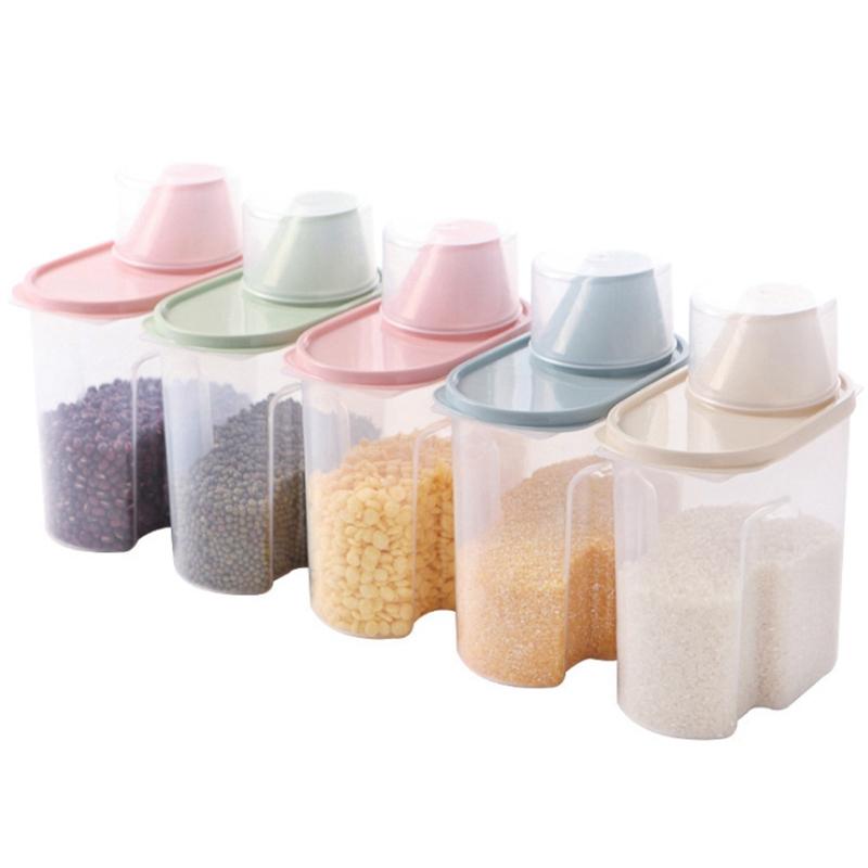 1.9/2.5L Cereal Dispenser With Lid Storage Box Plastic Rice Container Food Sealed Jar Cans For Kitchen Grain Dried Fruit Snacks