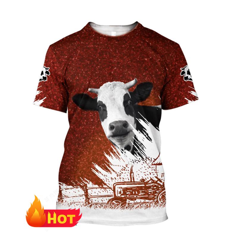 Nowe koszulki z nadrukiem 3D ze zwierzętami Krowa dla Mężczyzn Kobiet Lato Zwierzęta Gospodarskie Krótki Rękaw Okrągły Dekolt Dzieci Zabawne Koszulki z Krową