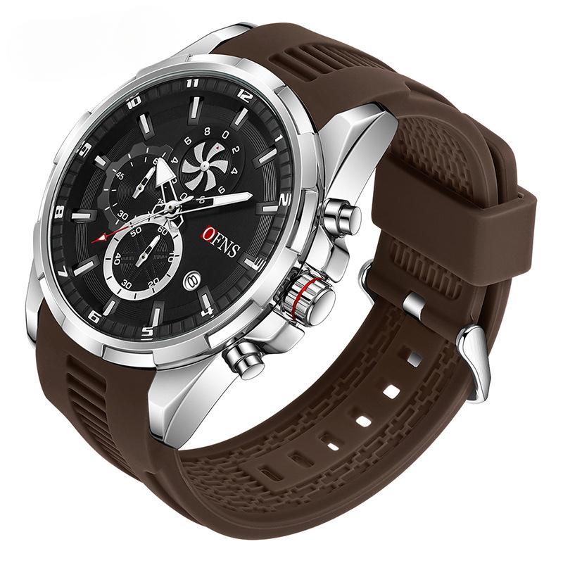 Quartz hodinky Multifunkční šestijehličkové tříoké chronograf Quartz hodinkový kalendář Pánské obchodní hodinky