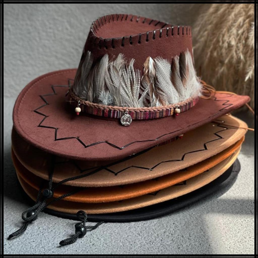 White Fang Cowboy Hat with and CZA347 Feathers, Outdoor, Casual, Stylish, Men's Women's, (Orange)