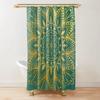 Tenda Doccia Vetro Colorato Zaffiro Giada Mandale Fiore di Mandala Linee Esposizione Opere d'Arte Tessuto Tende da Bagno con 12 Ganci