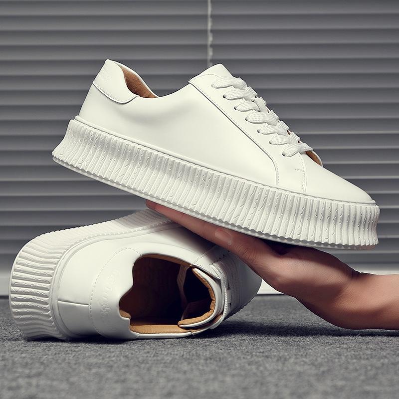 Fashion Fashion Cow Leather Casual Sneakers Men Spring Autumn Solid Color Increase Board Shoes Male Designer Platform Zapatos Hombre