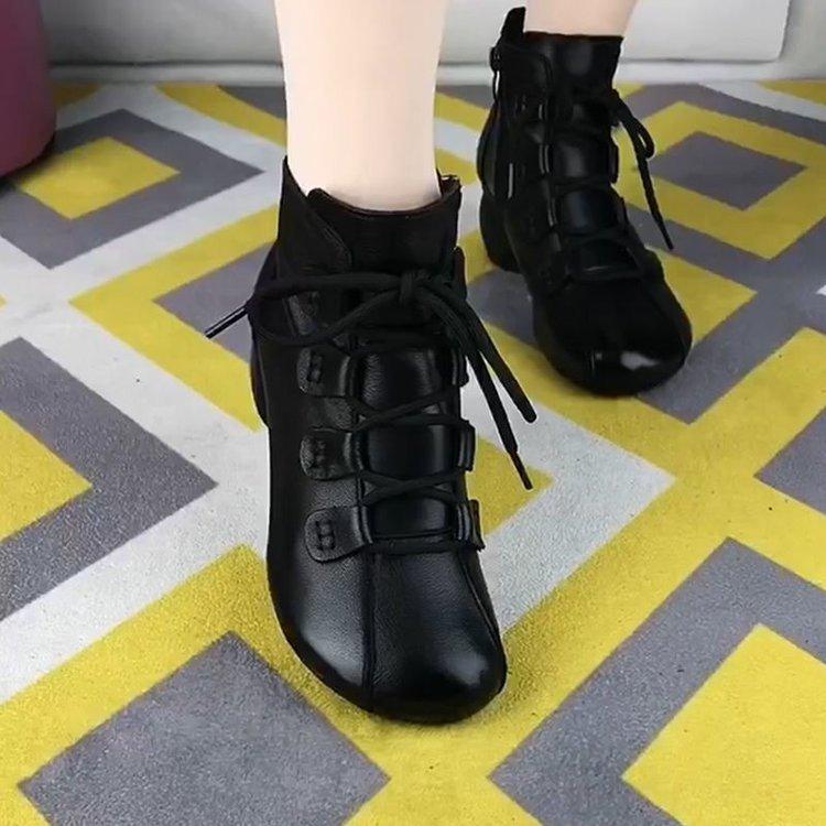 Autumn new low-heeled short boots casual leather lace-up Martin boots warm women's cotton shoes women
