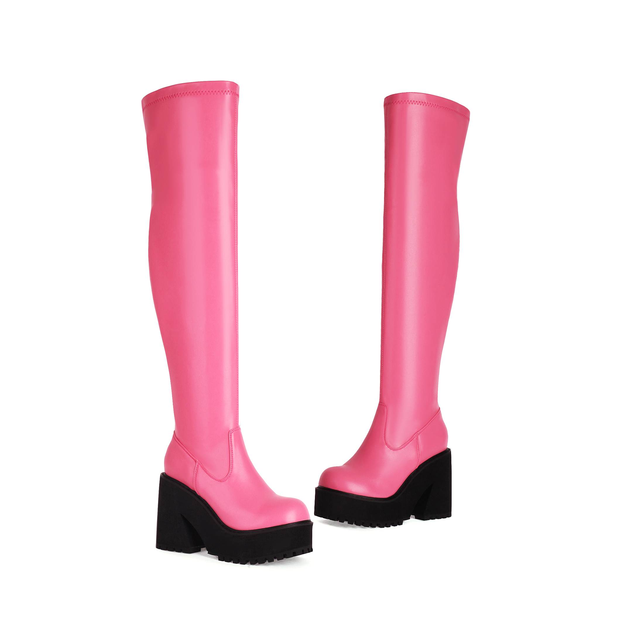 

Krazing Pot, весенне-зимняя обувь из искусственной кожи, водонепроницаемые эластичные ботинки Superstar на очень высоком каблуке, женские сапоги выше колена на молнии 37 розовый