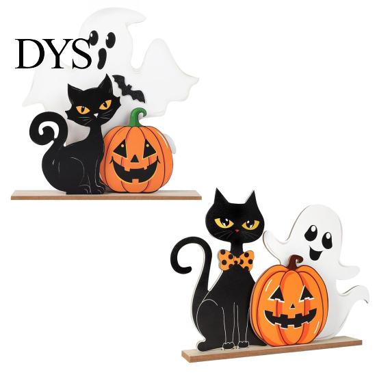Holiday Window Display Items Halloween Table Decor, Wooden Black Cat Ghost Pumpkin Decorations Indoor Cute Small Signs Gifts, Room Decor for