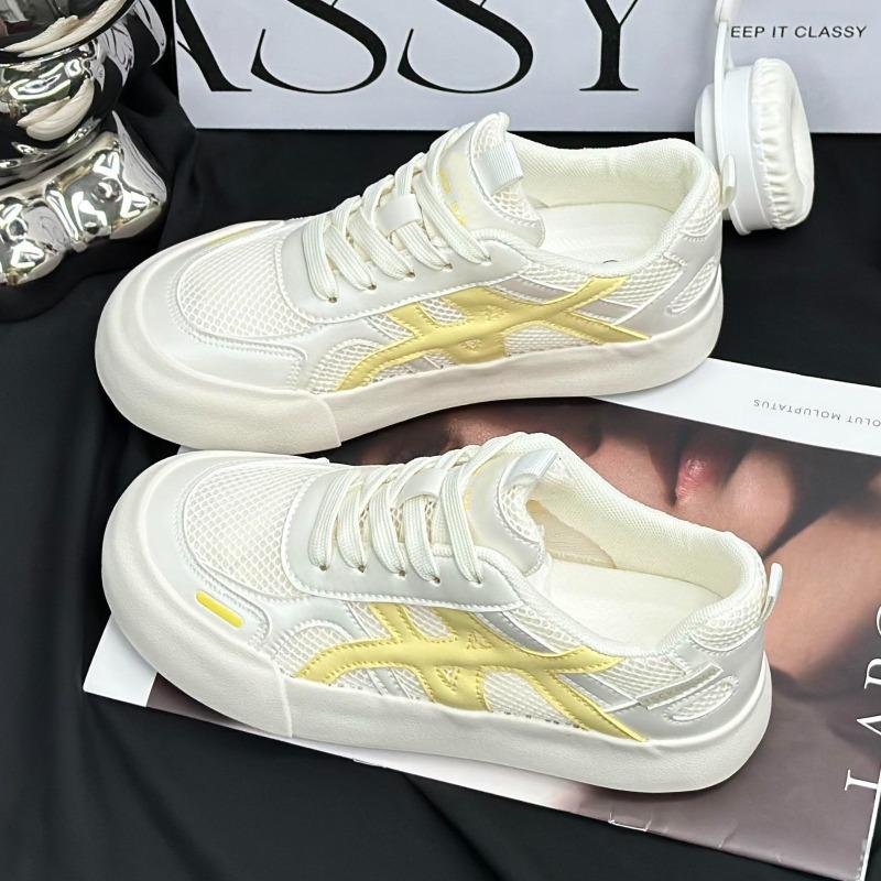 

Niche design color matching summer new breathable low-top flat-soled white shoes casual versatile board shoes student shoes 35 жёлтый