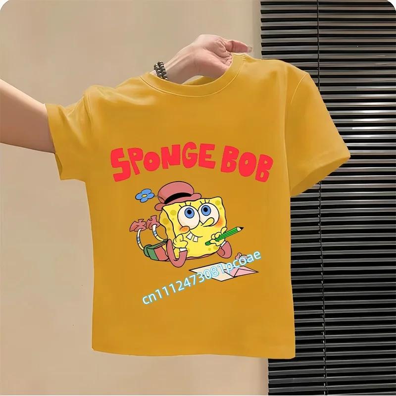SpongeBob SquarePants childrens cotton shortsleeved boys sports shirt girls casual top with cartoon print summer Tshirt
