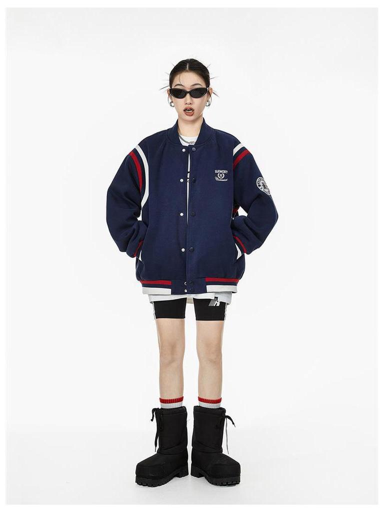ICH MODE Women's Retro Color Block Baseball Jacket - Spring 2025 Collection