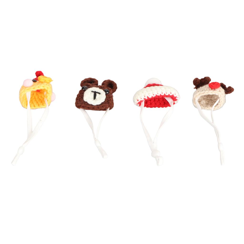 4 peças Chapéu Tricotado para Pequeno Animal Bonito Engraçado Moda Respirável Chapéu de Hamster com Alça Ajustável para Coelho Hamster Lagarto