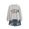 Womens Long Sleeve Round Neck Graphic Print Loose Fit Sweatshirt Casual Fashion Top