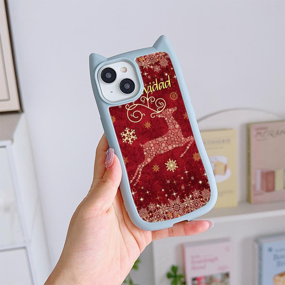 Cat Ear Soft Phone Case for iPhone 16 15 14 13 12 11 Pro Max Plus XR X TPU Anti-Drop Transparent Acrylic Back Cover NY28 Christmas tree Santa Claus
