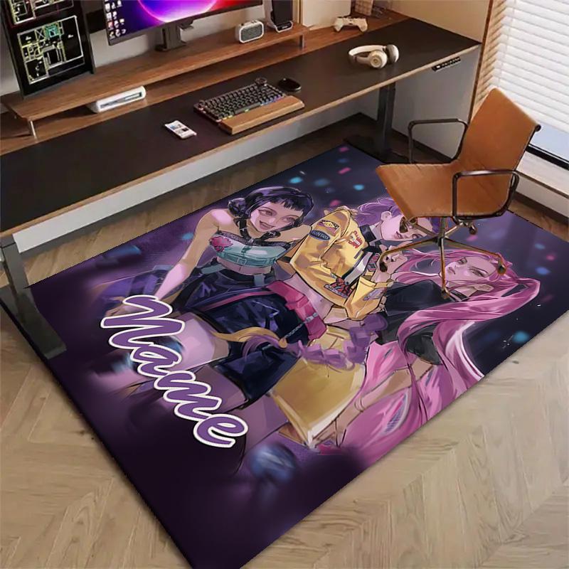 Custom KPop Demon Hunters Mat Personalized Name, Polyester Washable Indoor Entryway Rug, Gift for Christmas, Easter, Thanksgiving Day