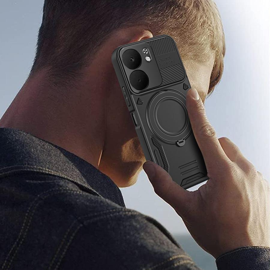 Pancerne Magnetyczne Etui Odporne na Wstrząsy Dla OPPO Reno 13 13F 14F A5 5G A5X Realme 14 Pro Plus 14X C75 Uchwyt Samochodowy Pierścień Stent Pokrowiec na Telefon