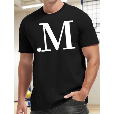 T-shirt Casual da Uomo a Manica Corta con Stampa a Lettere, Taglia Europea M, Poliestere, Fantasia Geometrica, Girocollo, Leggermente Elasticizzato, Top per Estate, Outdoor, Casual