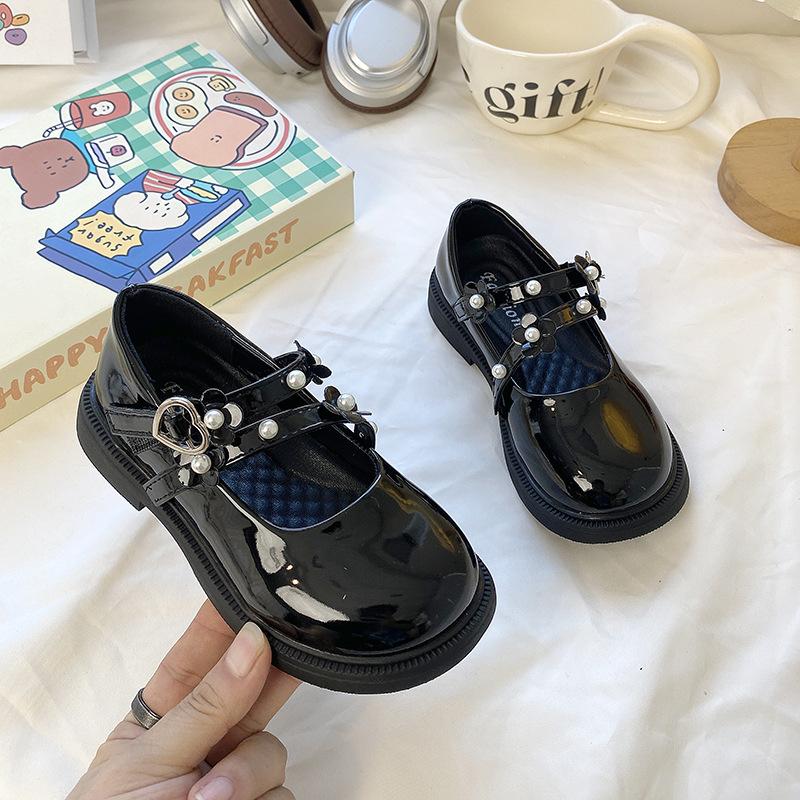 Kids Girls Patent Leather Pearl Decor Mary Jane Shoes 27