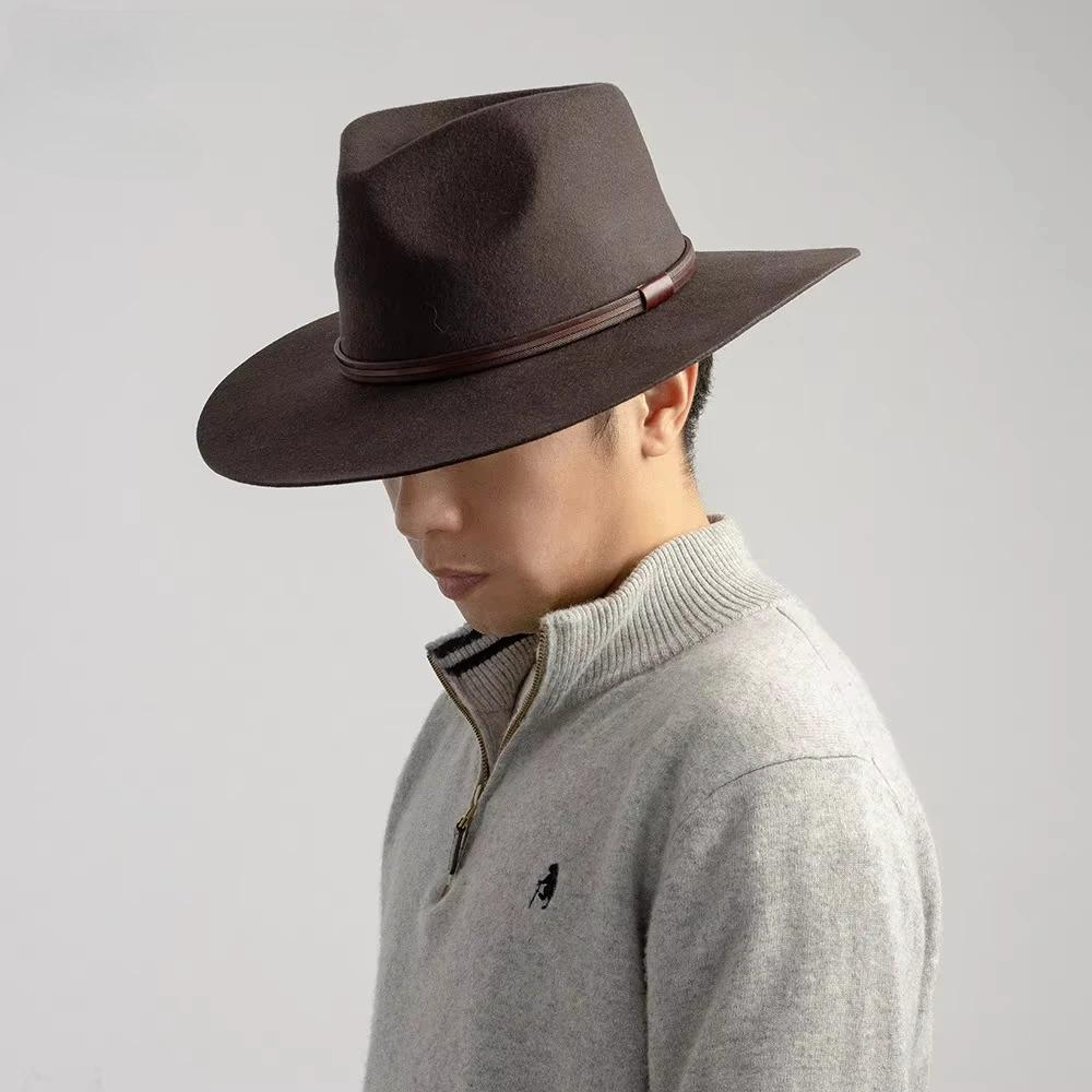 Australian 100% Wool Vintage Fedoras Hat for Women/Men Jazz Top Wool Felt Hat with Brown Belt Big Head Size Sun Hat M/L/XL 61cm