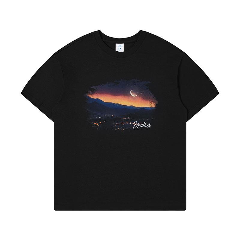 

RFSD Мужская одежда|Мужская футболка из тяжелого гребенного хлопка 250 г, свободного кроя, со спущенным плечом и принтом заката 2X Large чёрный