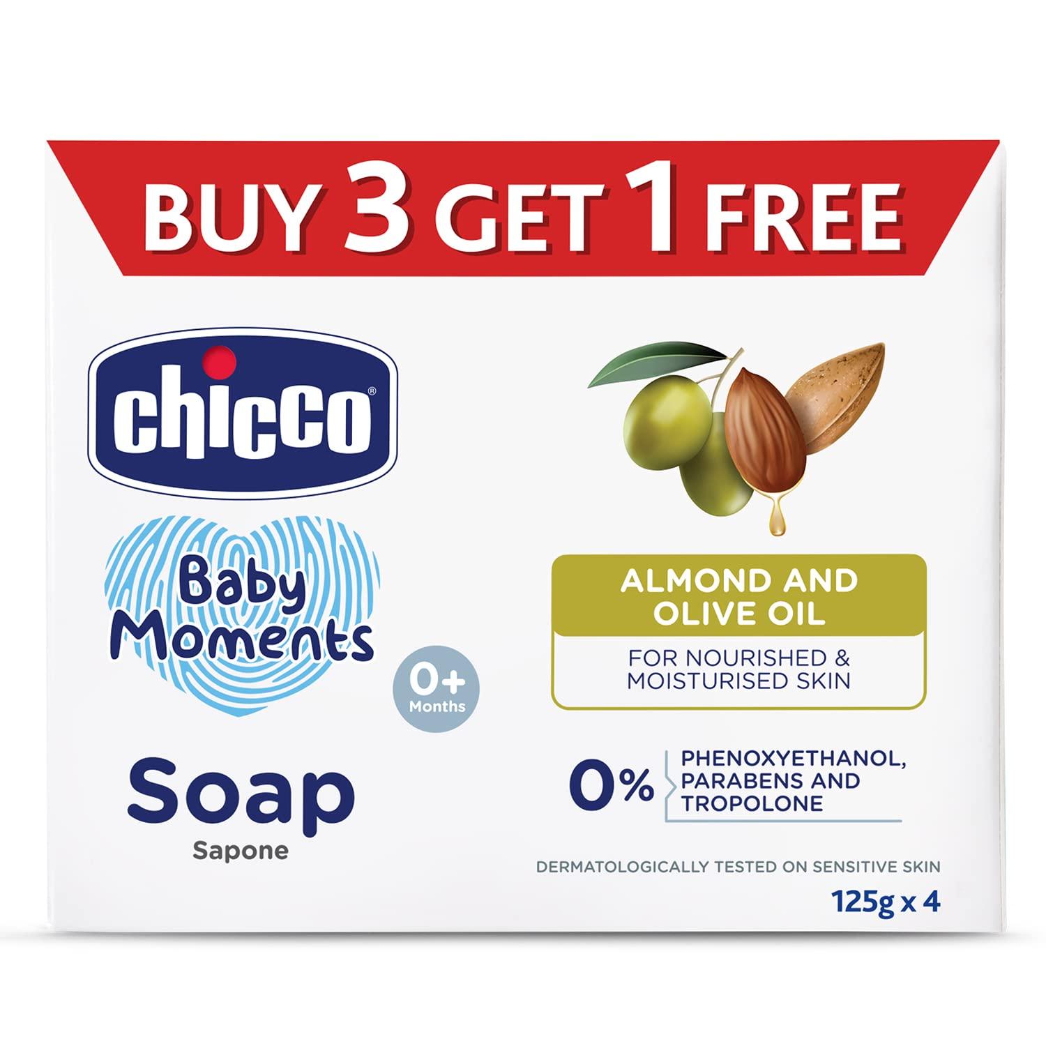 

Chicco Baby Moments Soap 125g Buy 3 Get 1 Free For Nourished & Moisturised Skin With Natural Care of Almond & Olive Oil