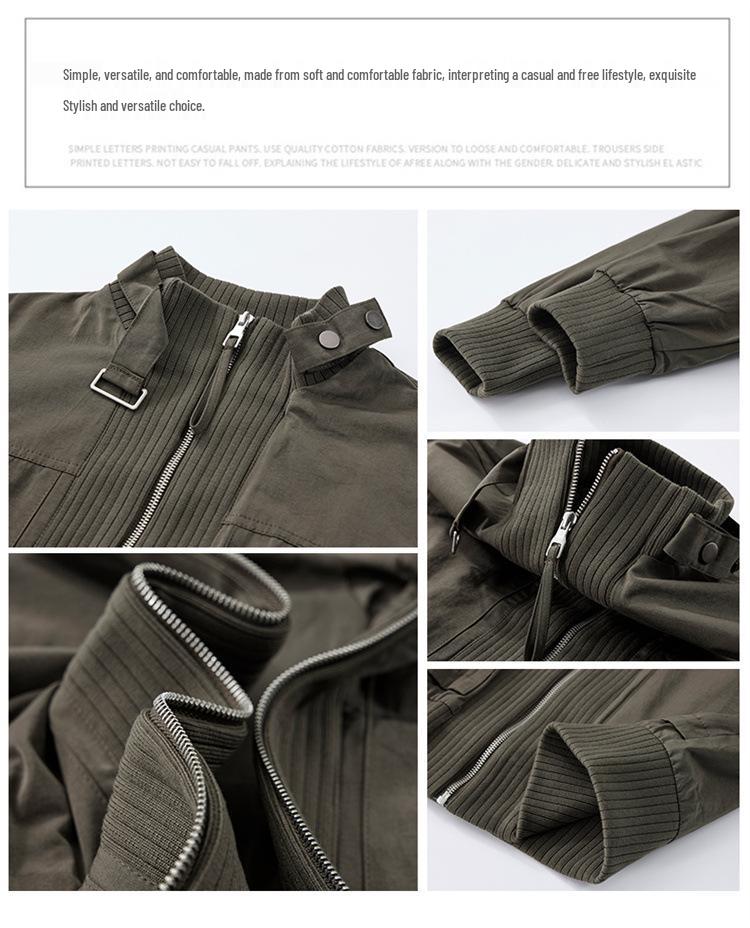 Męska kurtka robocza w stylu amerykańskim z kołnierzem stojącym - Jesienna modna luźna kurtka typu pilot