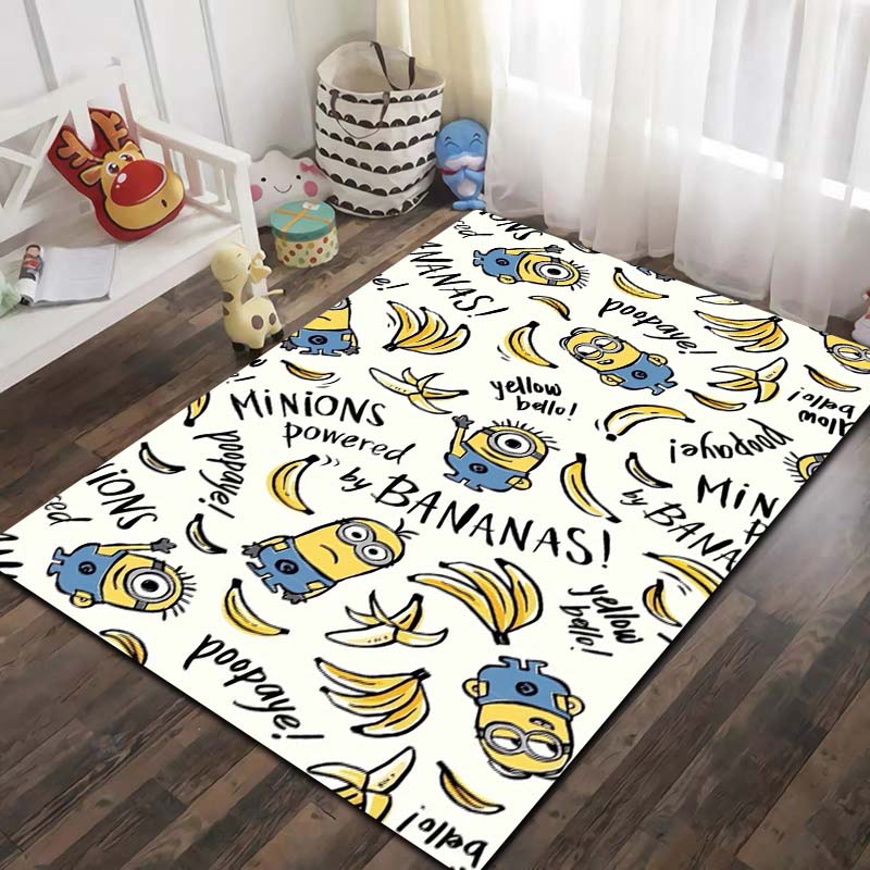 Minions Cartoon Printed Flannel Area Rug Non Slip Washable Floor Mat Kids Bedroom Living Room Sofa Decor Indoor Entrance Gift