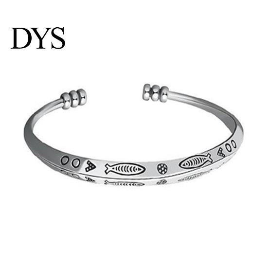 Men Bracelet Opening Adjustable Silver Color Twist Boho Wrist Decoration Easy to Wear Fish Letter Curved Sleeve Jewelry