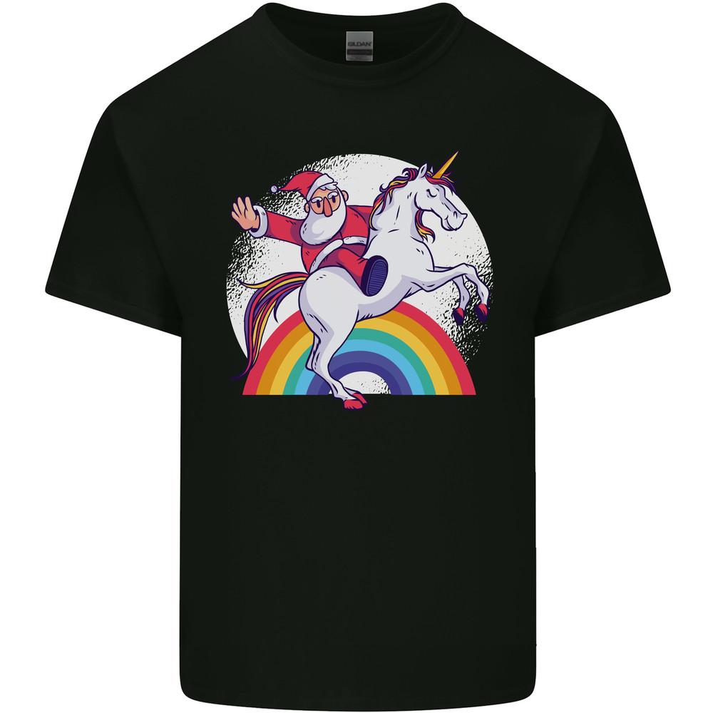 Santa Claus Riding a Unicorn Christmas Xmas Mens Light Cotton T-Shirt Unisex T-Shirt M