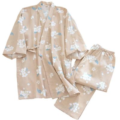 Floraler Frontwaschbarer Sommerkimono [SISOFTLY] Damen-Jinbei, Muster, 100% Baumwolle, 2-teiliges Set, 3/4-Ärmel, Öffnung, Samue, Niedlich, Yukata, Damen,
