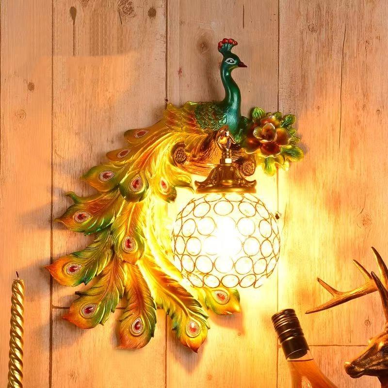 

Ретро двухцветный настенный светильник в виде павлина креативные золотые белые лампы светодиодные кристаллические металлические светильники для украшения коридора left