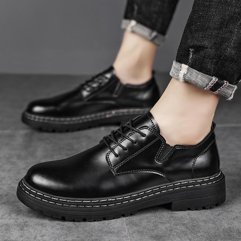 British Style Outdoor Lace Up Oxford Shoes Work Shoes Leather Fashion Thick Soled Round Toe Casual Luxury Brand Walking Shoes