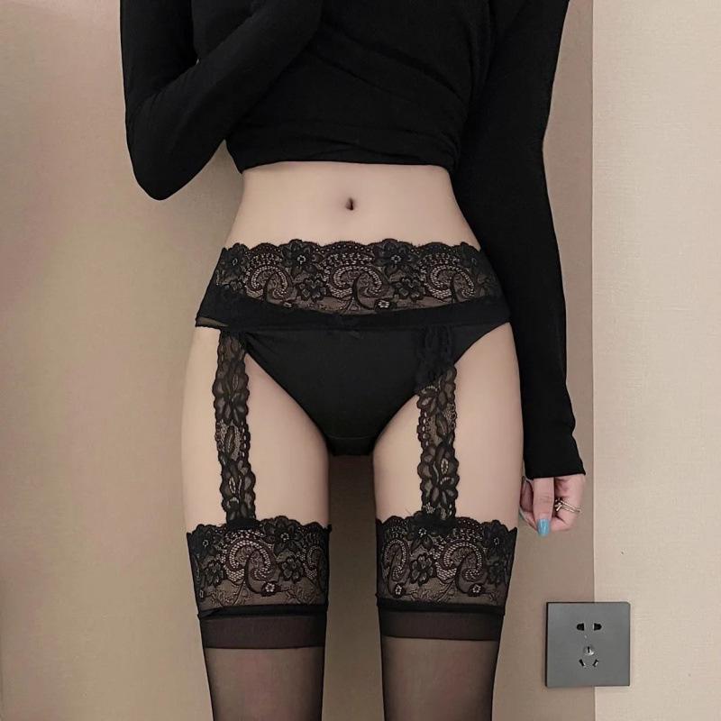 Ultra-Thin Lace Fishnet Thigh-High Stockings - Black/White