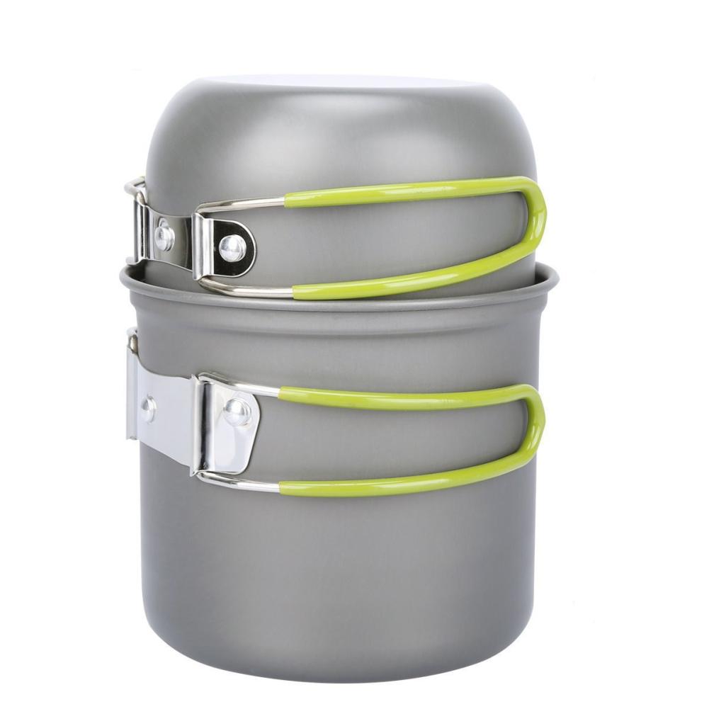 

2 комплекта походной посуды для приготовления пищи на открытом воздухе, набор для приготовления пищи на открытом воздухе, плита, дорожная посуда, кастрюля, чайник, туристическая кухонная утварь, оборудование зелёный