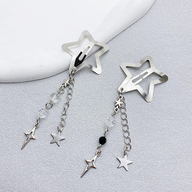 Y2K Sweet Cute Star Fringe Pendent Hair Clip Hairpin For Women Girls Punk Metal Pentagram BB Clips Barrettes Hair Accessories