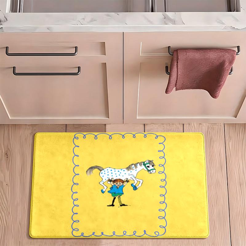 Pippi Flannel Kitchen Floor Mat Absorbent Non-Slip Soft Standing Mat Washable Comfortable Kitchen Rug for Home Sink Laundry