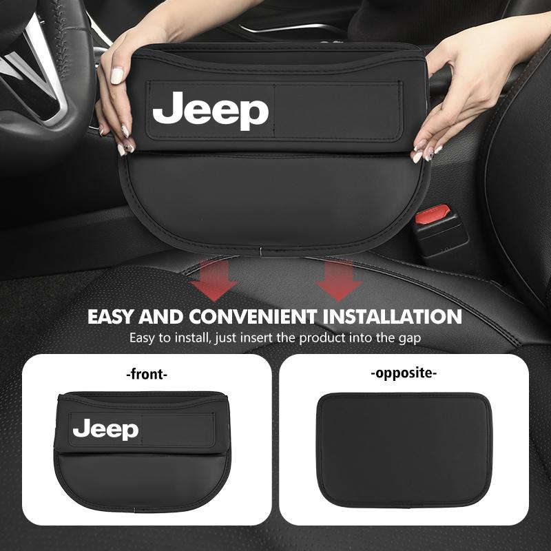 DAMIXF1 For Jeep Car Seat Gap Storage Organizer Leather Auto Console Side Pocket Grand Cherokee Wrangler JK Renegade Gladiator Compass