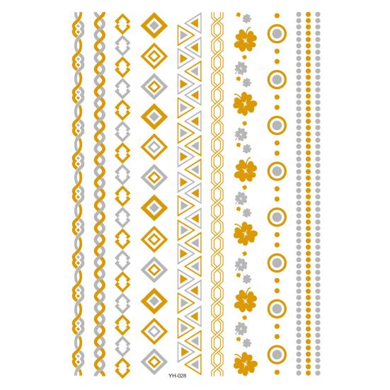 

Временные татуировки золотого цвета, водонепроницаемые металлические временные переносные татуировки, татуировки, боди-арт, наклейки на руку 28