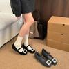 2025 French Square Head Rhinestone Fluffy Shoes for Women To Wear Outside Autumn and Winter New Versatile Gentle Mary Jane Evening Shoes