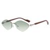 European and American rhombus frameless trimmed sunglasses metal sunglasses wood grain fashion sunscreen UV protection sunglasses women