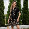 Women’s Casual Loose Fit Shirt Dress Button Down Stand Collar Short Sleeve Relaxed Tunic Dress with Geometric Print