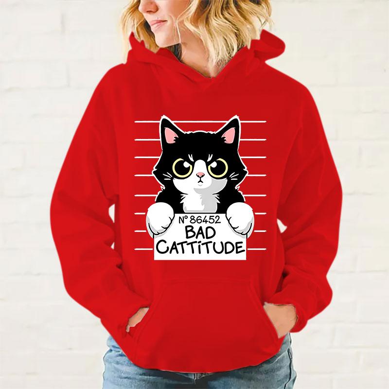 Hot Cat Printed Women And Men Hoodies Loose Pullover Hooded Plus Size Autumn And Winter Long Sleeve Couple Sweatshirt