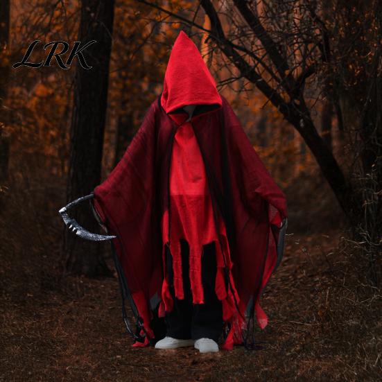 Stage Performance Ghost Cloak Grim Reaper Hooded for Men Women, Adult Scary Gothic Gauze Cape Wizard Cape, Halloween Cosplay Costume Masquerade Party