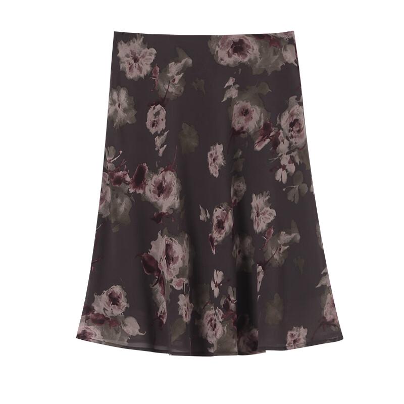 SOFSIL Women's Retro Ink Wash Print High-Waist A-Line Skirt