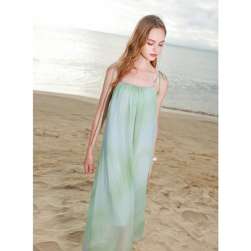 Sancai 2025 Summer Tie-Dye Spaghetti Strap A-Line Maxi Dress