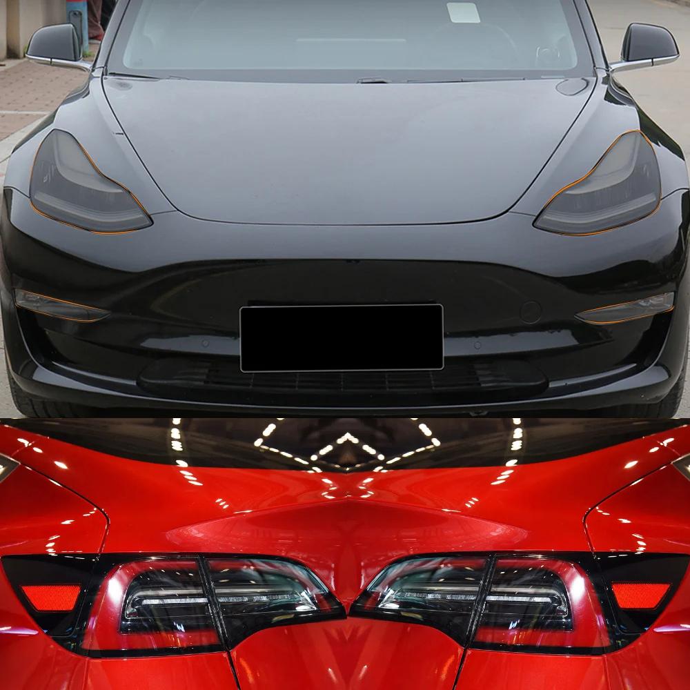 Für Tesla Model 3 Y 2017-2023 TPU Geschwärzte Scheinwerfer Rückleuchten Nebelscheinwerfer Schutzfolie Modifikation Schwarze Farbwechselnde Folien